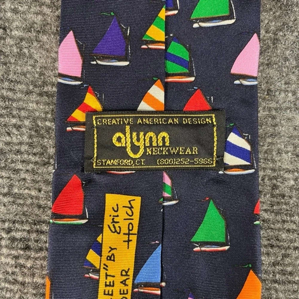 Alynn Neckwear Eric Holch Rainbow Fleet Sailboat Silk Tie Navy Blue Nautical